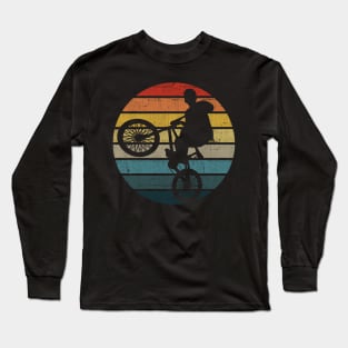 BMX Bicyclist Silhouette On A Distressed Retro Sunset graphic Long Sleeve T-Shirt